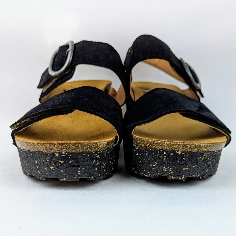 OTBT Peasant Wedge Platform Slingback Sandal Suede Leather Black 9.5M NIB